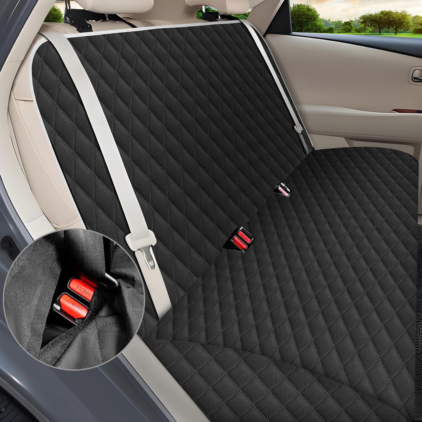 Back Seat Cover for Dogs,Zipper Hammock Car Seat Protector(Black) | 600D Oxford Fabric,Zippered Side Flaps,No-Smell Car Seat Cover for Back Seat as Hammock, Trunk Liner or Camping Mat