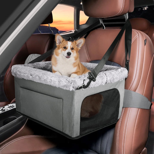 Small Dog Car Seat, Dog Booster Car Seat, Elevated Puppy Car Seat, Car Seat for Dogs, Pet Car Seat, up to 20Lbs, Gray