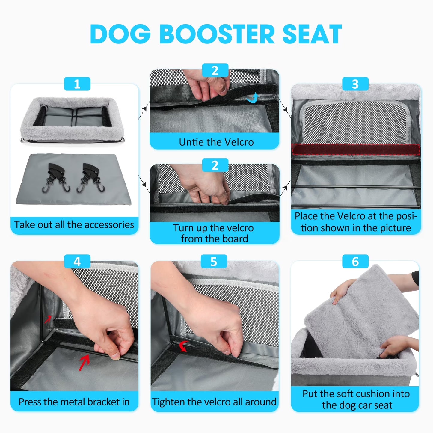 Small Dog Car Seat, Dog Booster Car Seat, Elevated Puppy Car Seat, Car Seat for Dogs, Pet Car Seat, up to 20Lbs, Gray
