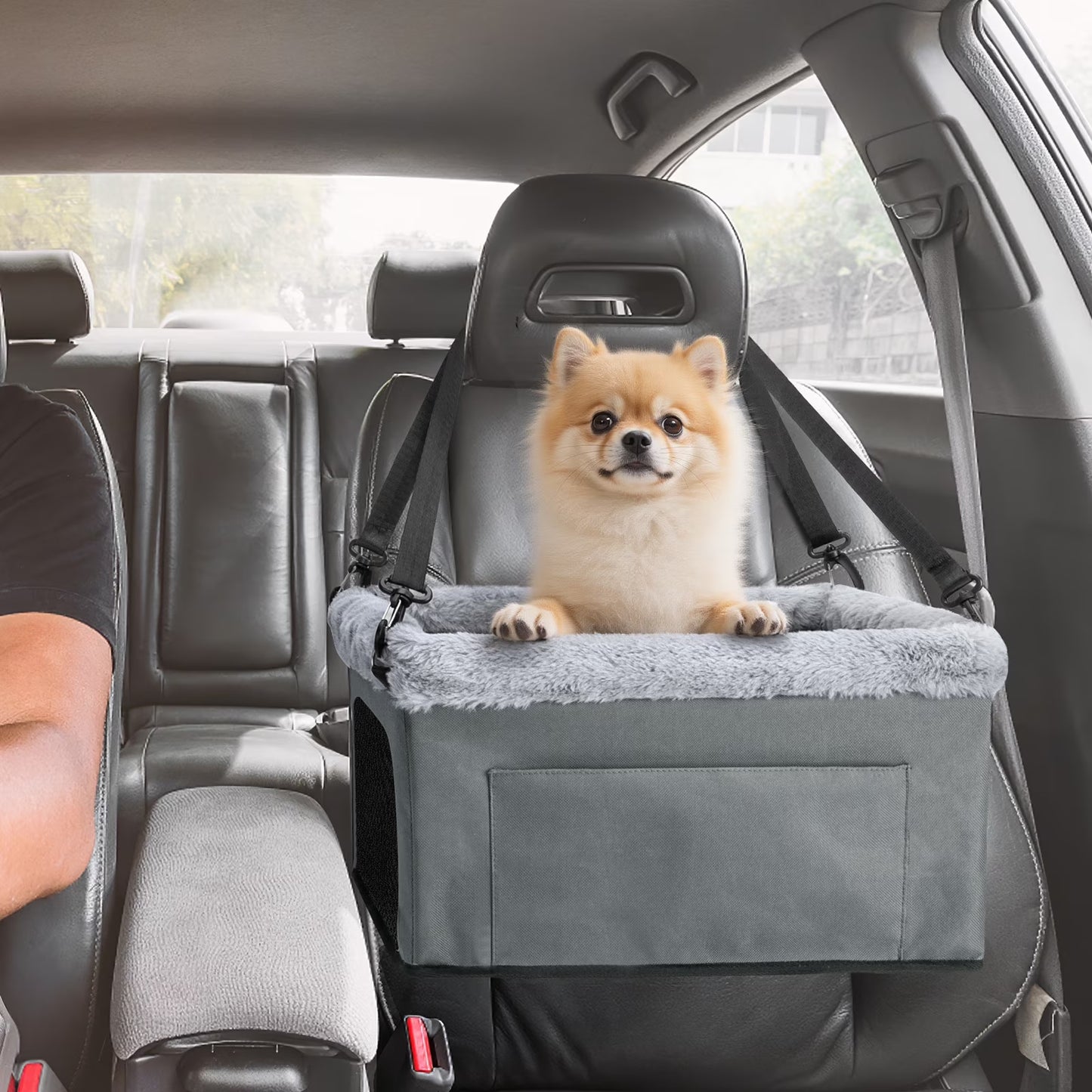 Small Dog Car Seat, Dog Booster Car Seat, Elevated Puppy Car Seat, Car Seat for Dogs, Pet Car Seat, up to 20Lbs, Gray