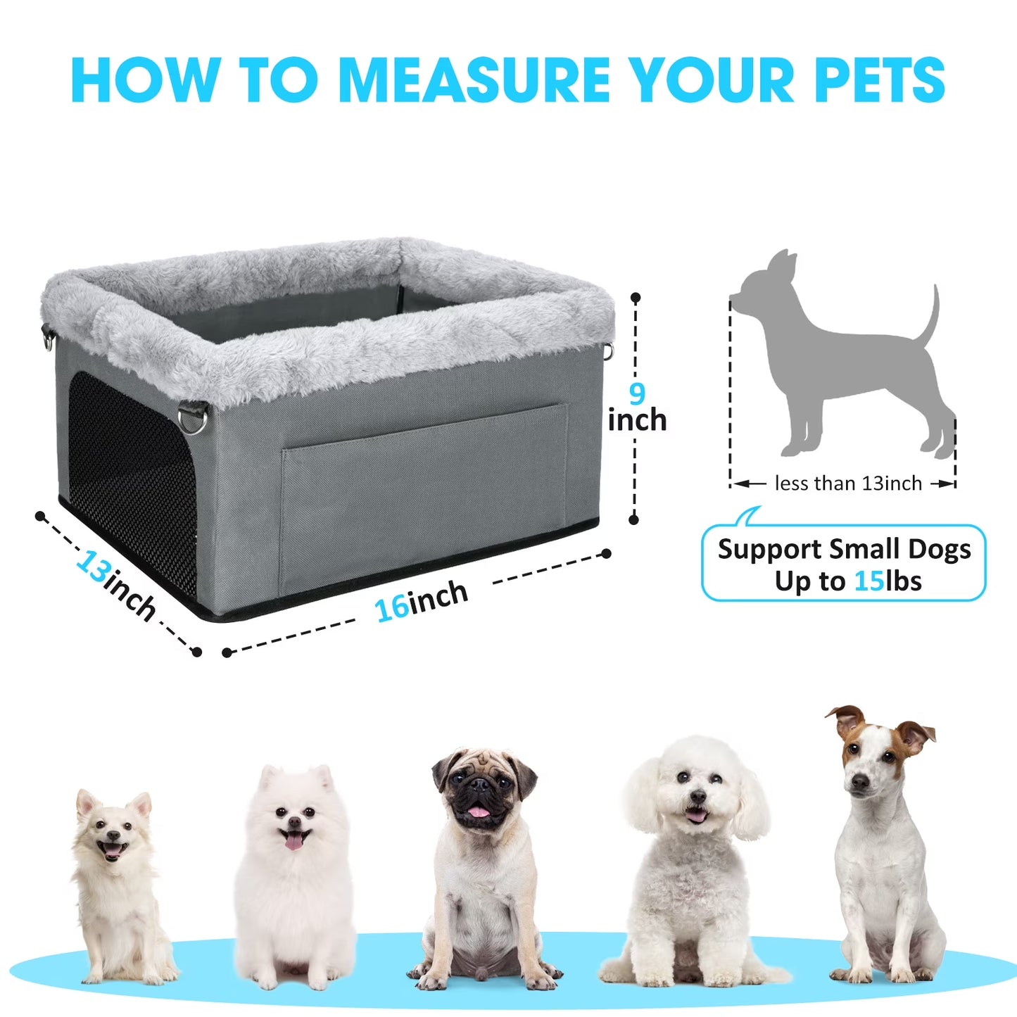 Small Dog Car Seat, Dog Booster Car Seat, Elevated Puppy Car Seat, Car Seat for Dogs, Pet Car Seat, up to 20Lbs, Gray