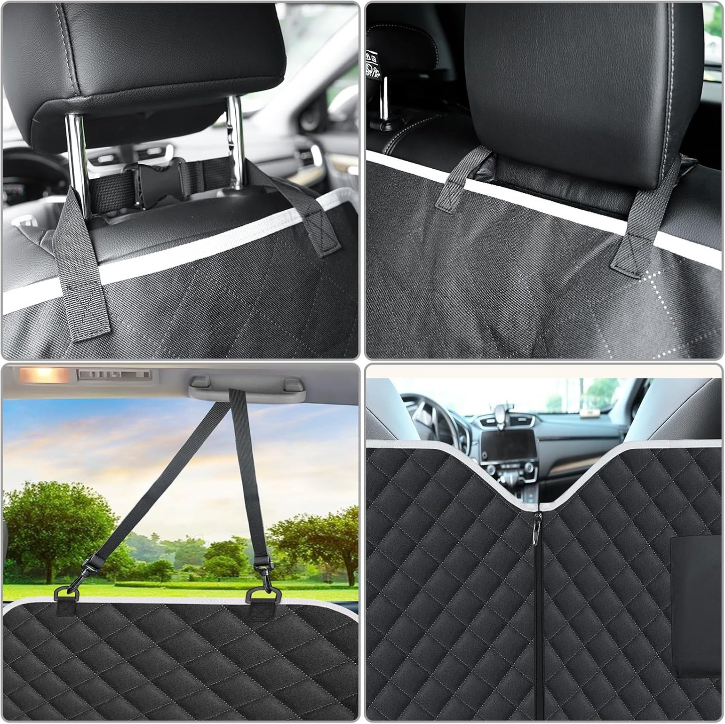 Back Seat Cover for Dogs,Zipper Hammock Car Seat Protector(Black) | 600D Oxford Fabric,Zippered Side Flaps,No-Smell Car Seat Cover for Back Seat as Hammock, Trunk Liner or Camping Mat