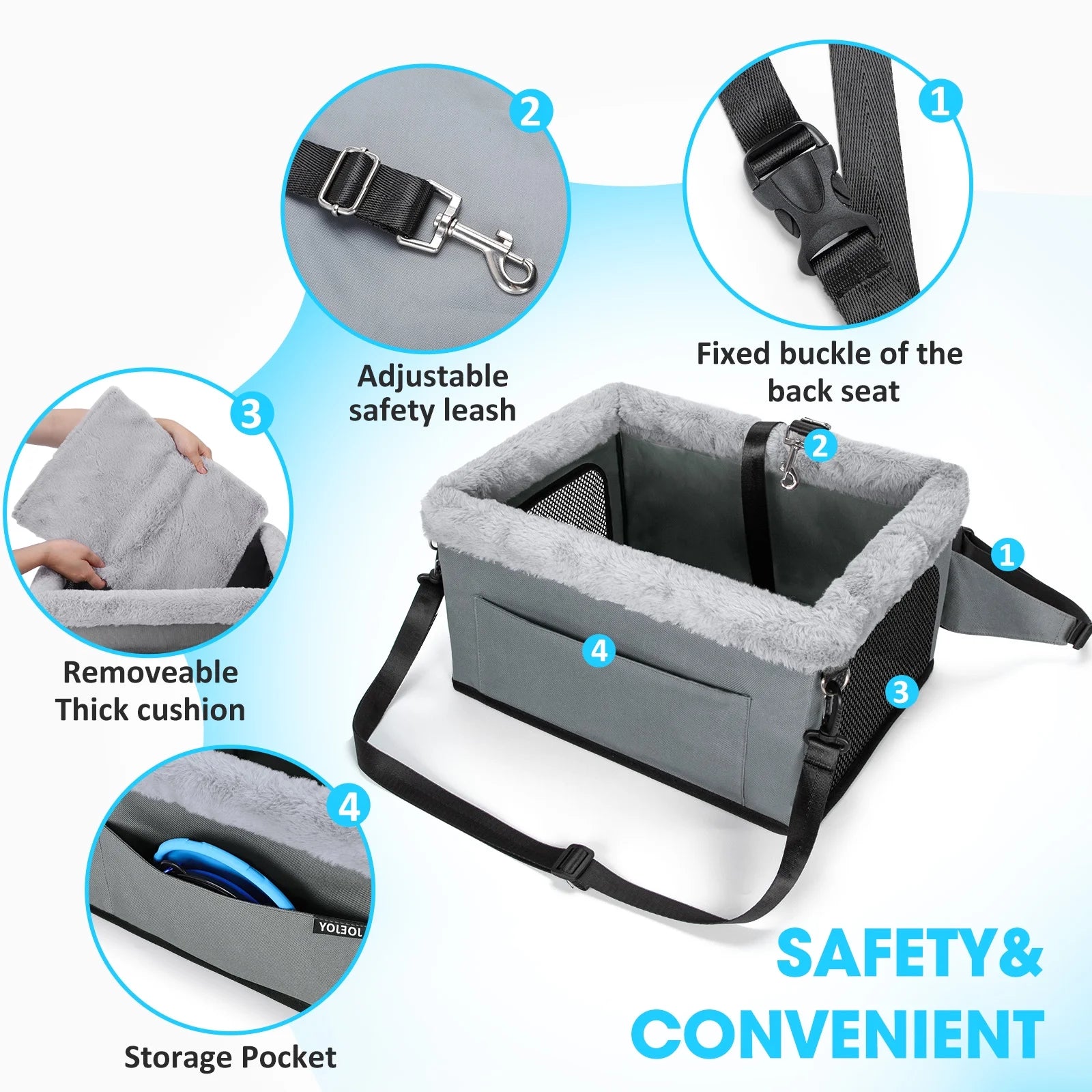 Small Dog Car Seat, Dog Booster Car Seat, Elevated Puppy Car Seat, Car Seat for Dogs, Pet Car Seat, up to 20Lbs, Gray