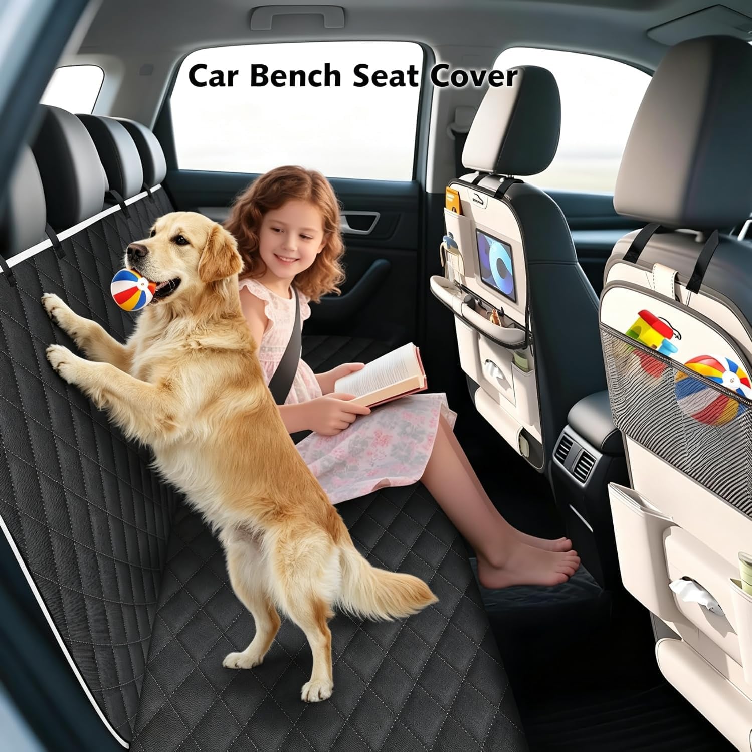 Back Seat Cover for Dogs,Zipper Hammock Car Seat Protector(Black) | 600D Oxford Fabric,Zippered Side Flaps,No-Smell Car Seat Cover for Back Seat as Hammock, Trunk Liner or Camping Mat
