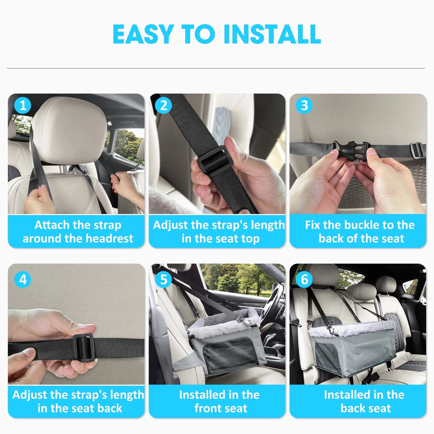 Small Dog Car Seat, Dog Booster Car Seat, Elevated Puppy Car Seat, Car Seat for Dogs, Pet Car Seat, up to 20Lbs, Gray