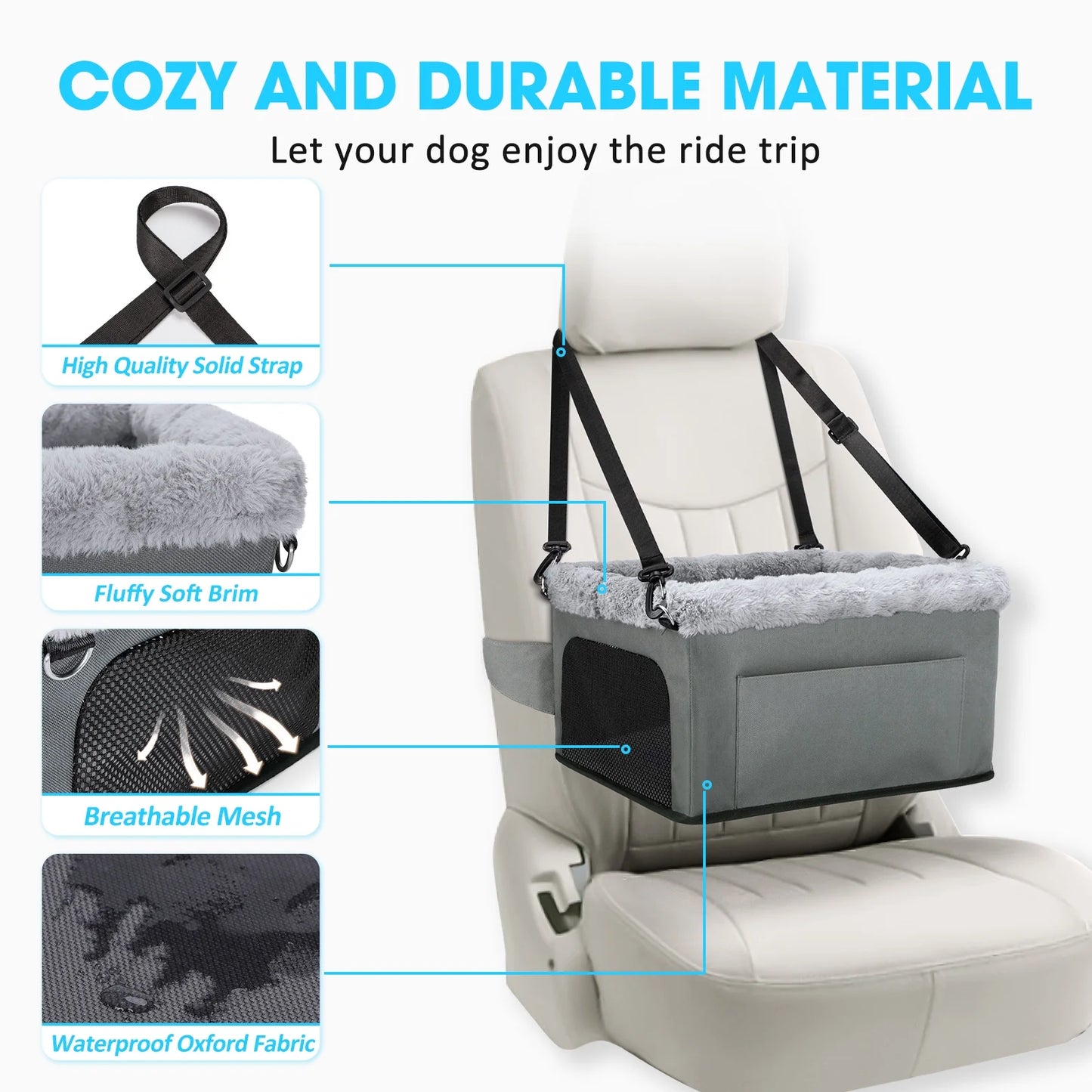 Small Dog Car Seat, Dog Booster Car Seat, Elevated Puppy Car Seat, Car Seat for Dogs, Pet Car Seat, up to 20Lbs, Gray
