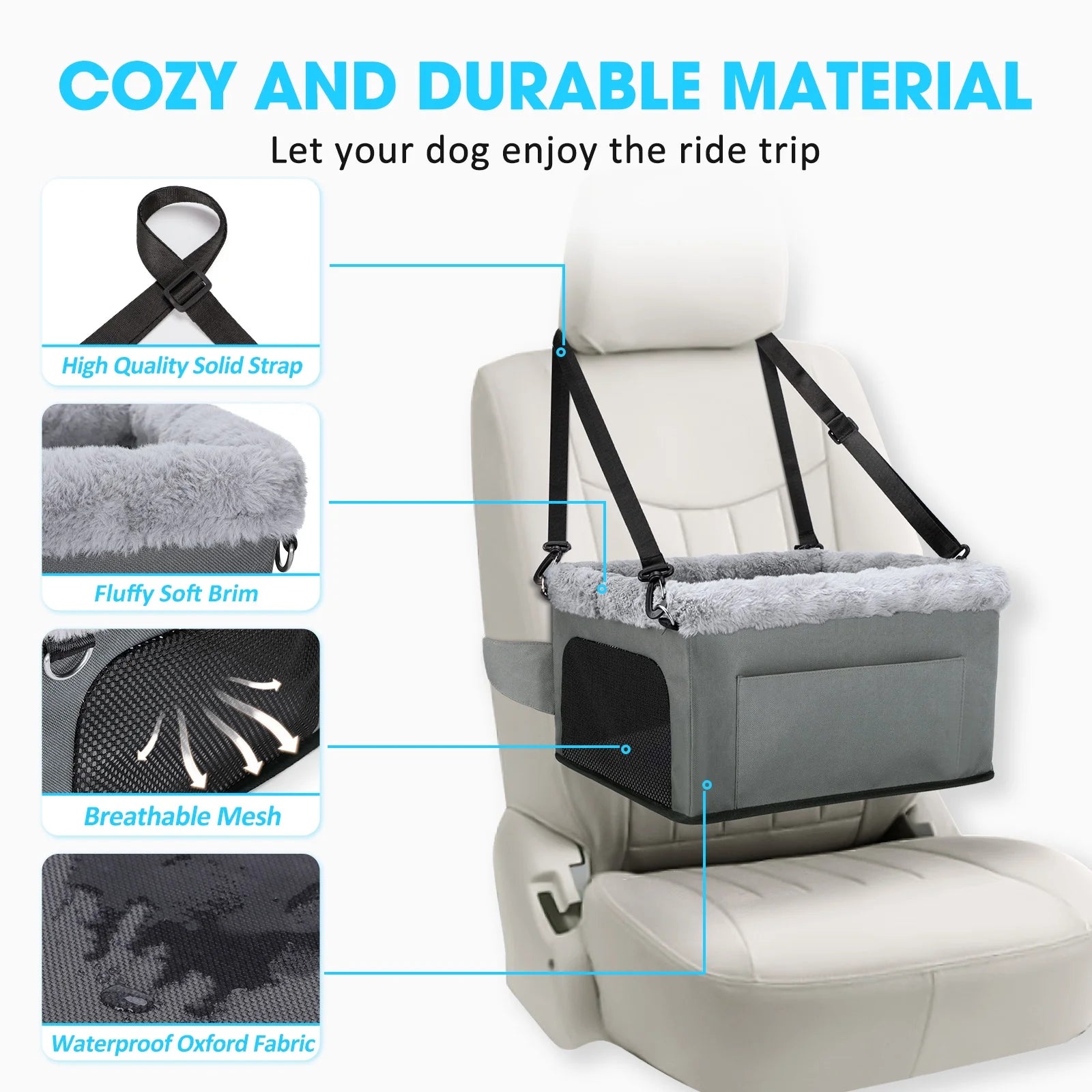 Small Dog Car Seat, Dog Booster Car Seat, Elevated Puppy Car Seat, Car Seat for Dogs, Pet Car Seat, up to 20Lbs, Gray
